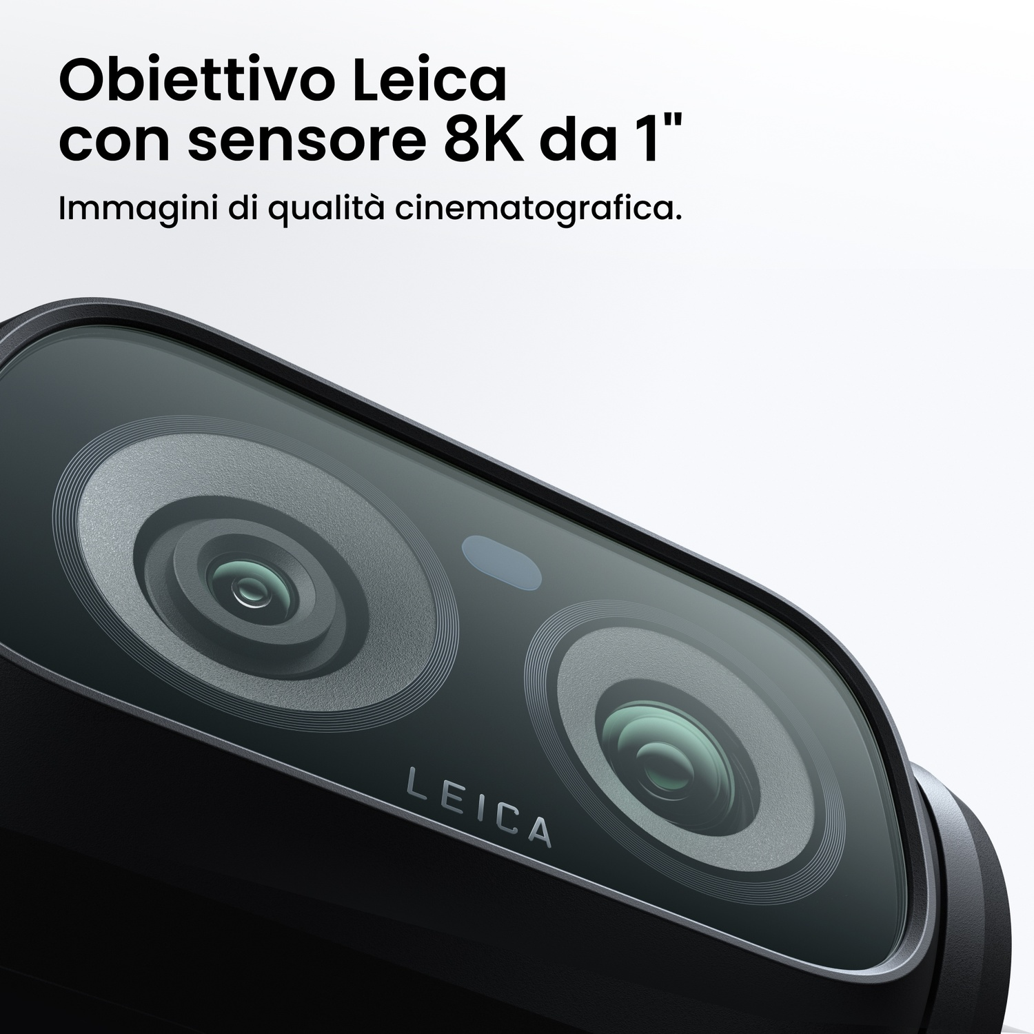 Primo piano di un obiettivo Leica con sensore 8K, per immagini di qualità cinematografica.