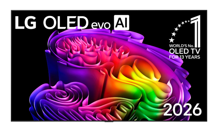 Soyut renkli tasarıma ve 1 numaralı ödüle sahip LG OLED evo AI TV.