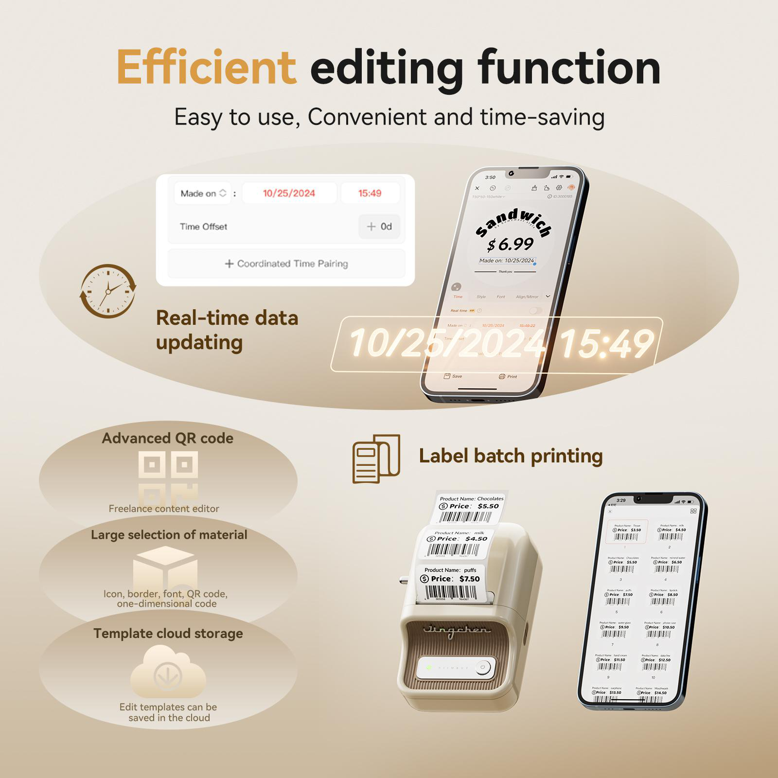 Effiziente Bearbeitungsfunktion mit Echtzeit-Datenaktualisierung und Stapeldruck von Etiketten.