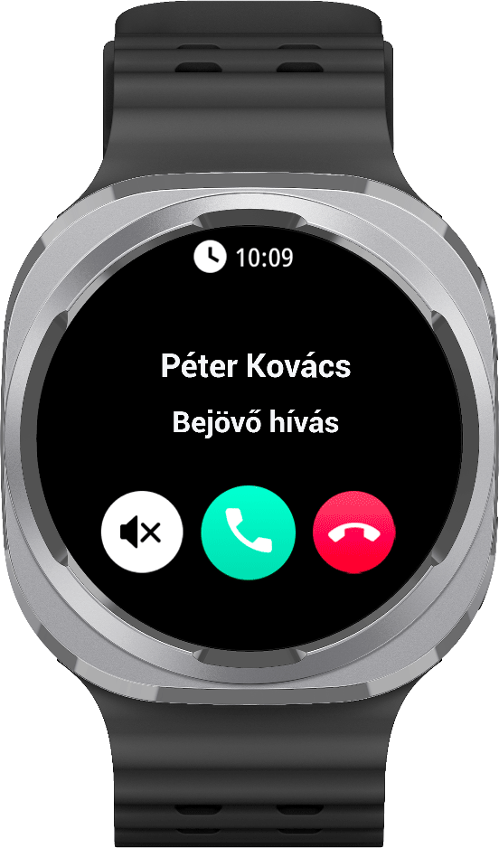 Okosóra bejövő hívást mutat Péter Kovácstól 10:09-kor.