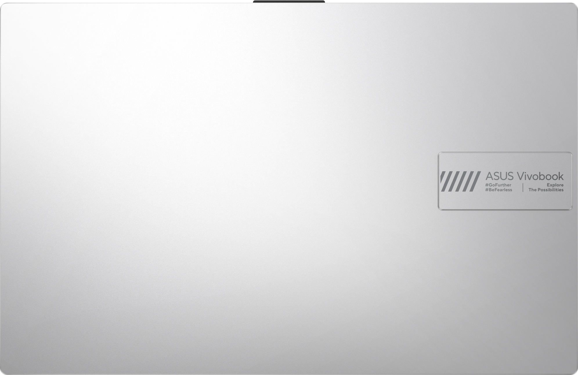 Ezüst ASUS Vivobook logó matt fehér felületen.