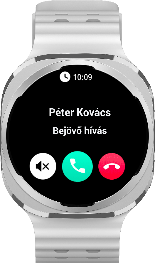 Okosóra bejövő hívást mutat Péter Kovácstól 10:09-kor.