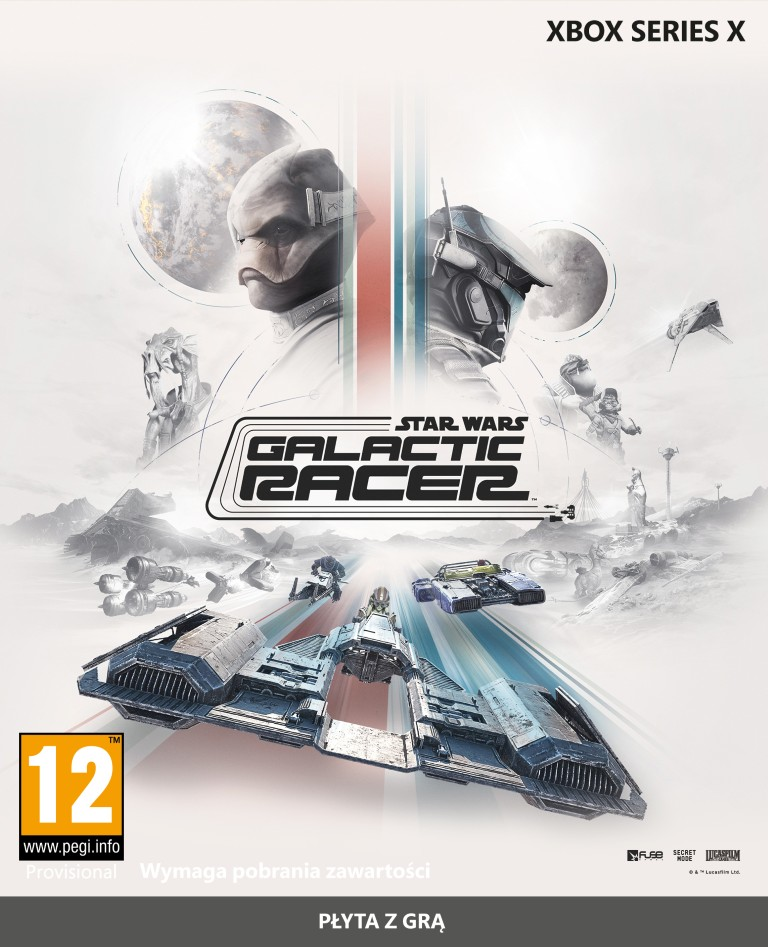 Okładka Star Wars Galactic Racer na Xbox Series X, ze statkami kosmicznymi i kosmitami.