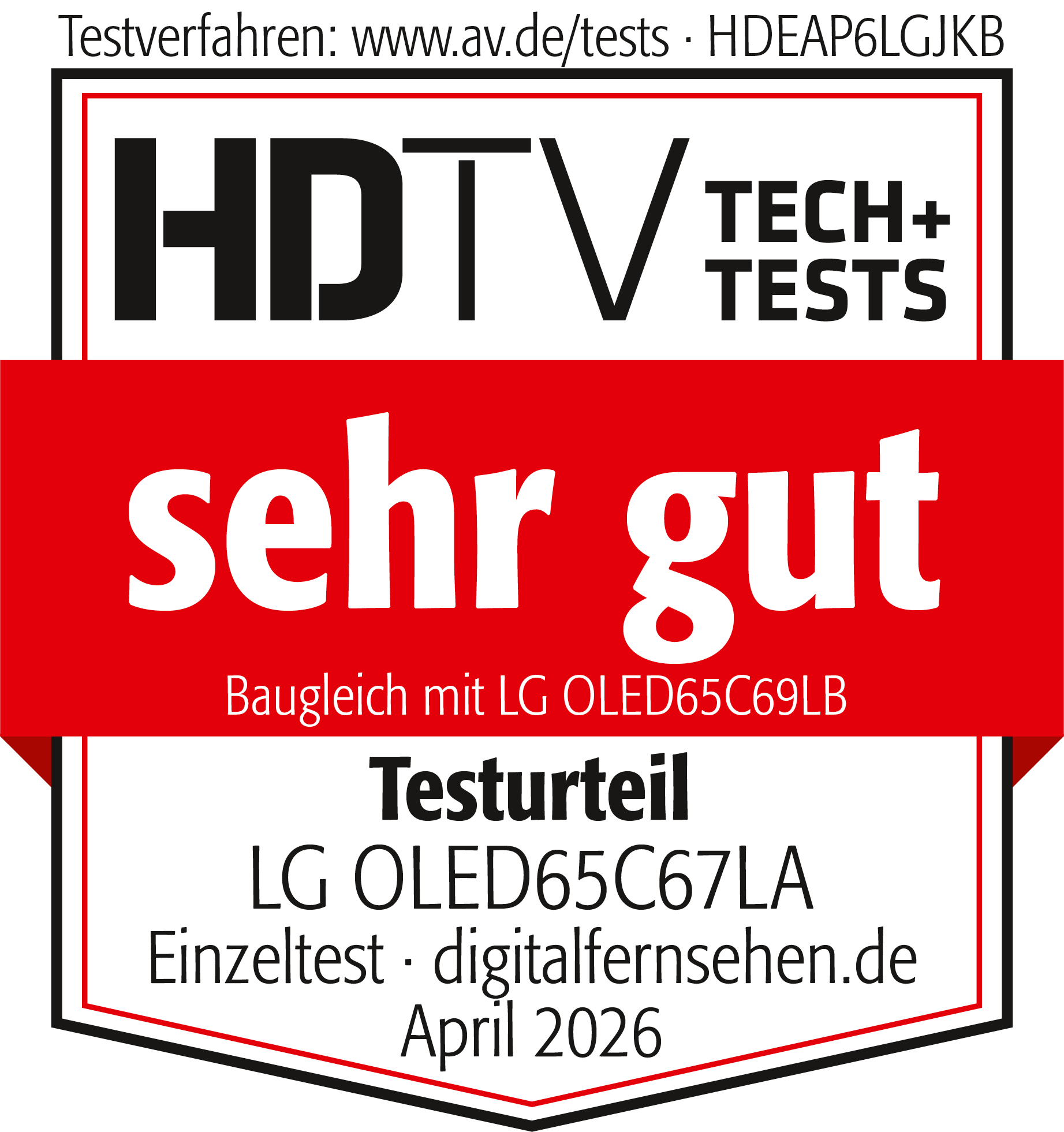 HDTV Testurteil: Sehr gut, LG OLED65C67LA, getestet von digitalfernsehen.de