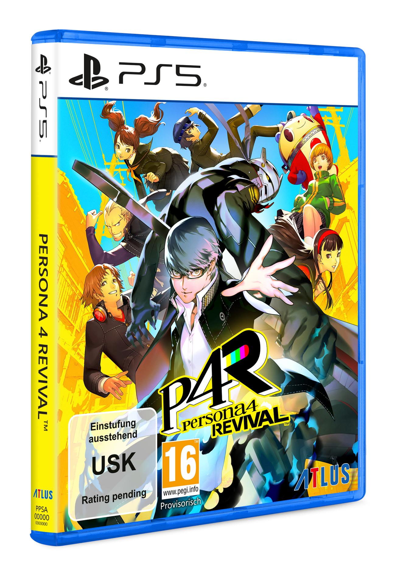 PS5-Spiel "Persona 4 Revival" mit Anime-Charakteren und USK-16-Siegel.