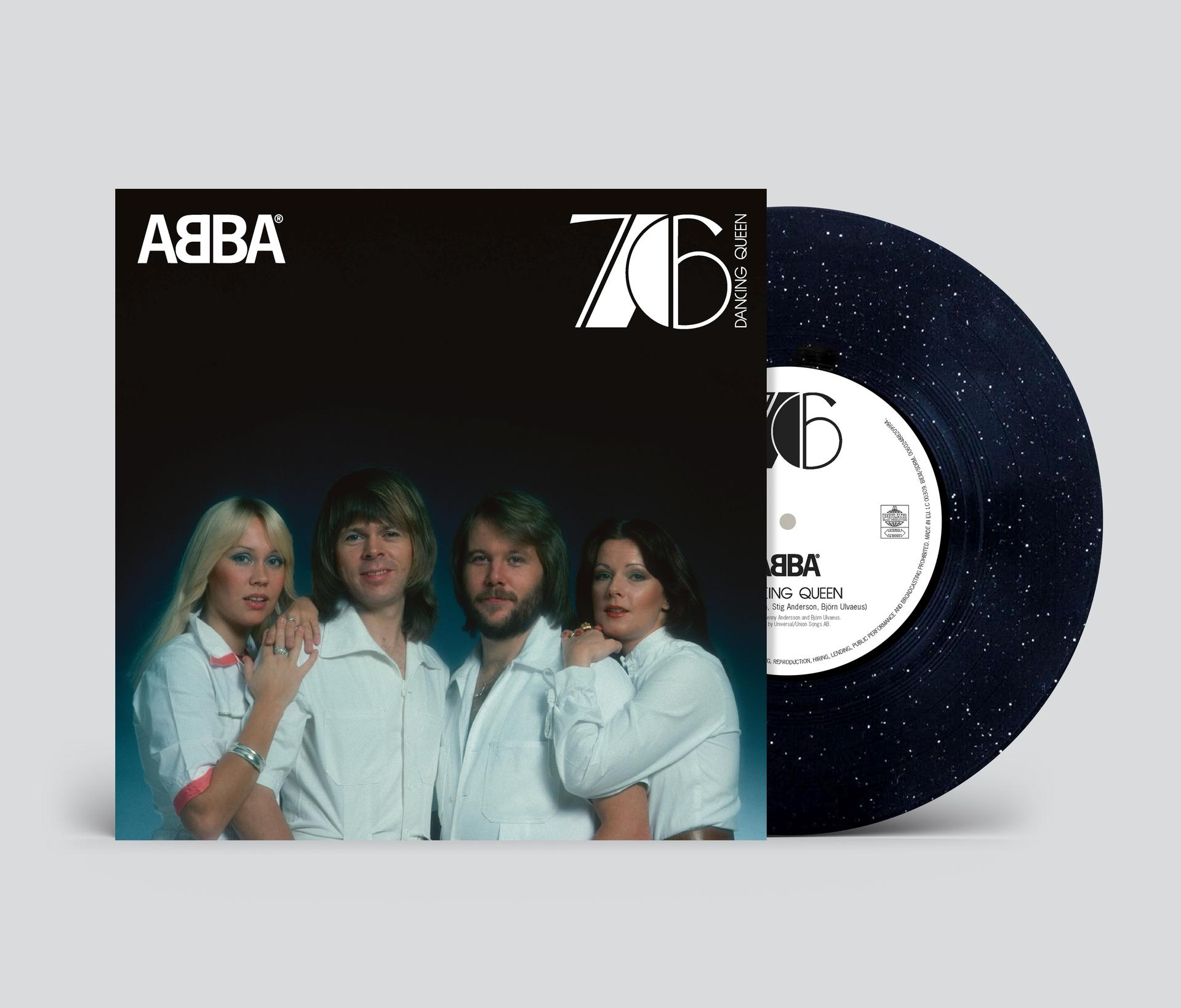 ABBA-Albumcover mit der Band und einer Schallplatte von Dancing Queen.