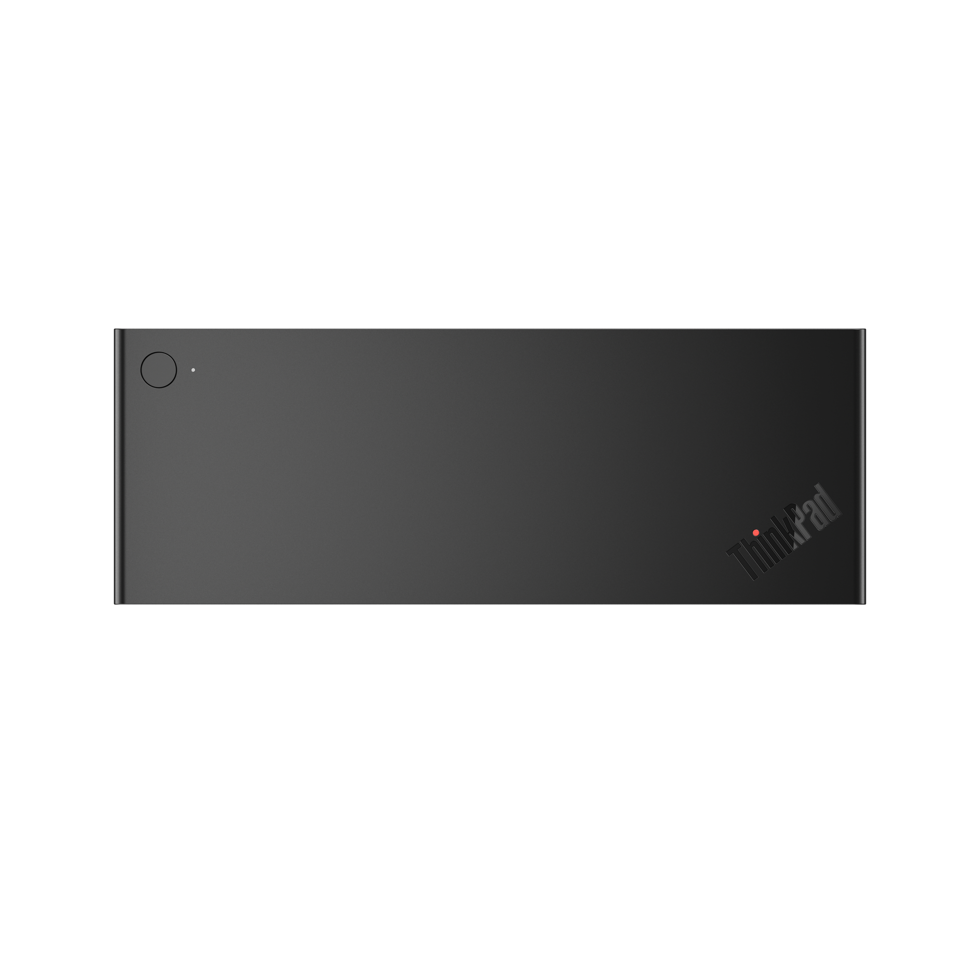 Un portátil oscuro y rectangular con el logo de ThinkPad.