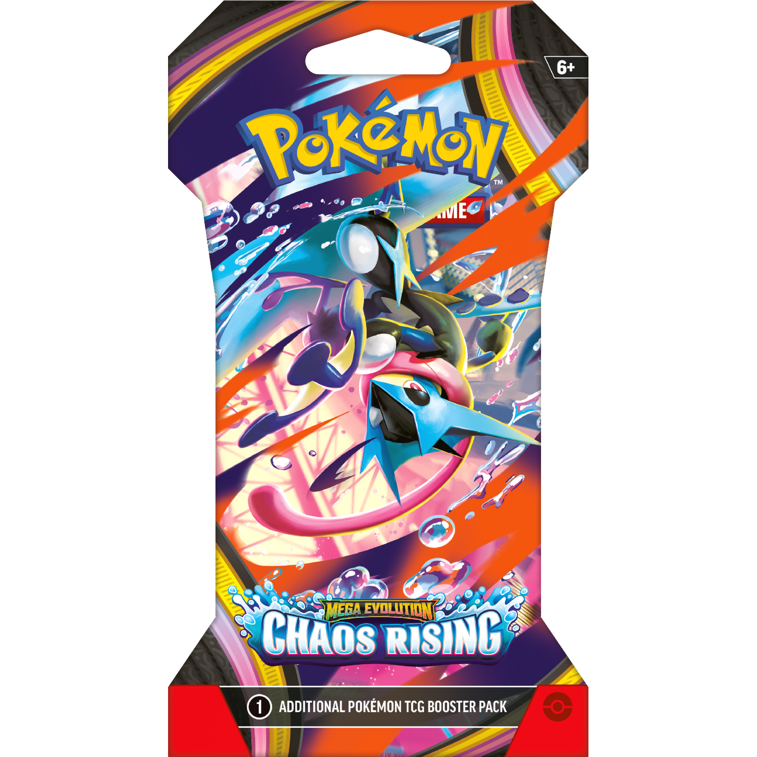 Pokemon TCG booster pack featuring Mega Evolution: Chaos Rising, with Greninja.