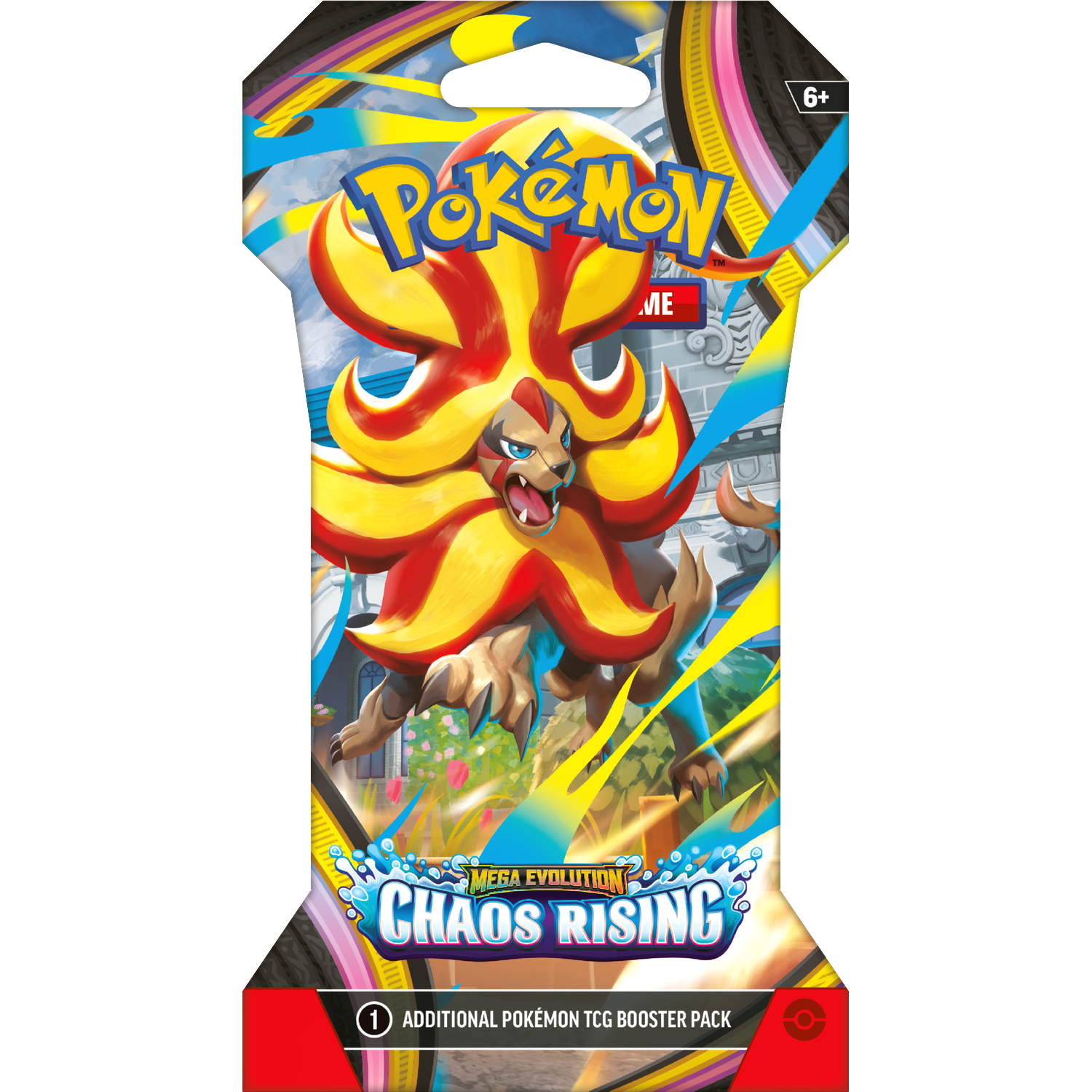 Pokémon Chaos Rising Booster Pack featuring a lion-like Pokémon.