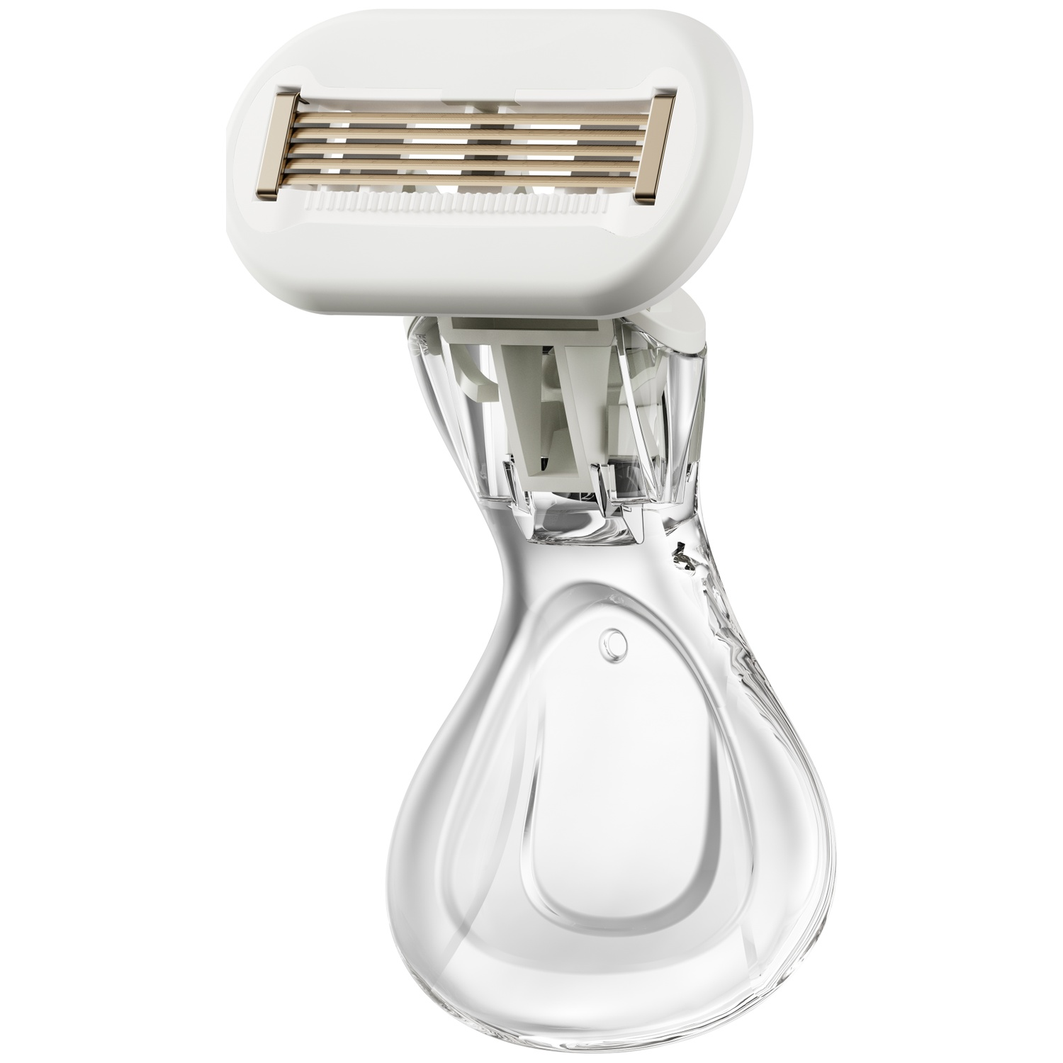 Un rasoir blanc avec manche transparent et cinq lames.