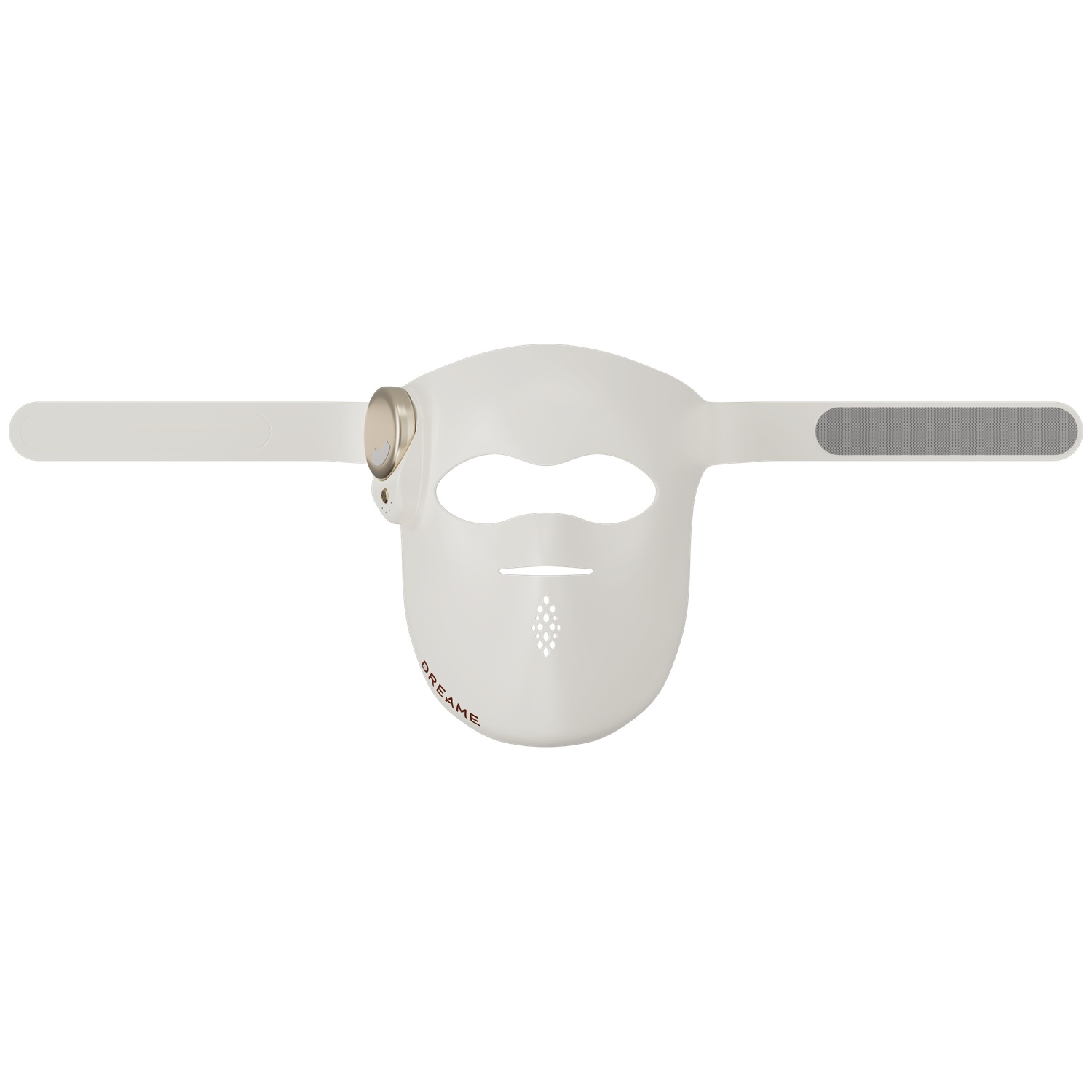 Un appareil de soin de la peau à masque facial blanc avec des sangles d'oreille.