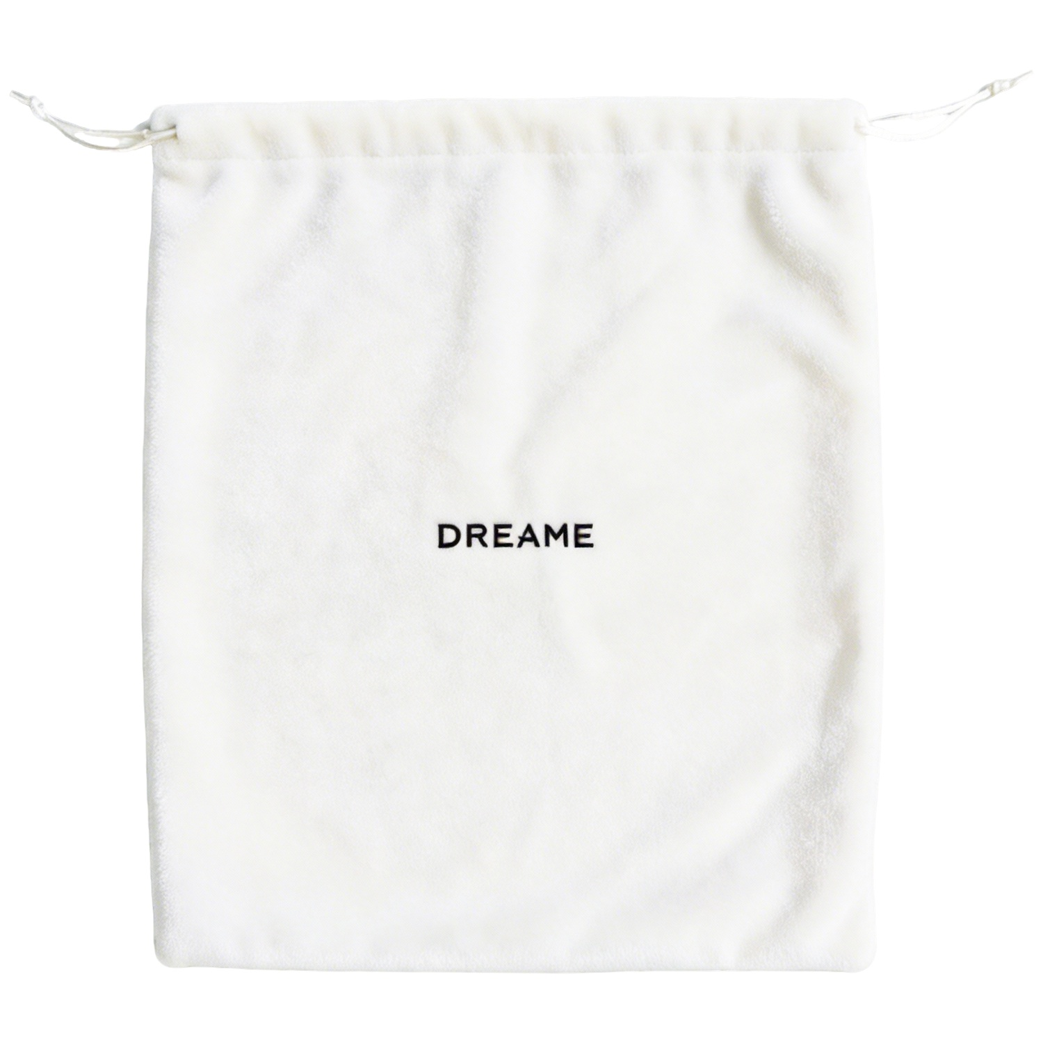 Un sac blanc à cordon avec le mot "DREAME" en texte noir.