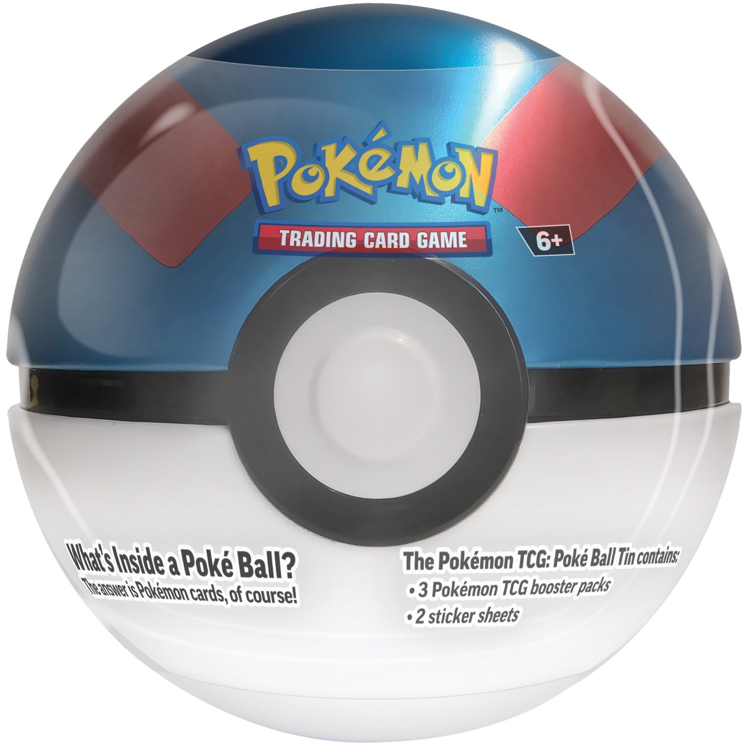 Poké Ball blik met Pokémon logo, bevat 3 boosterpacks & 2 stickervellen.