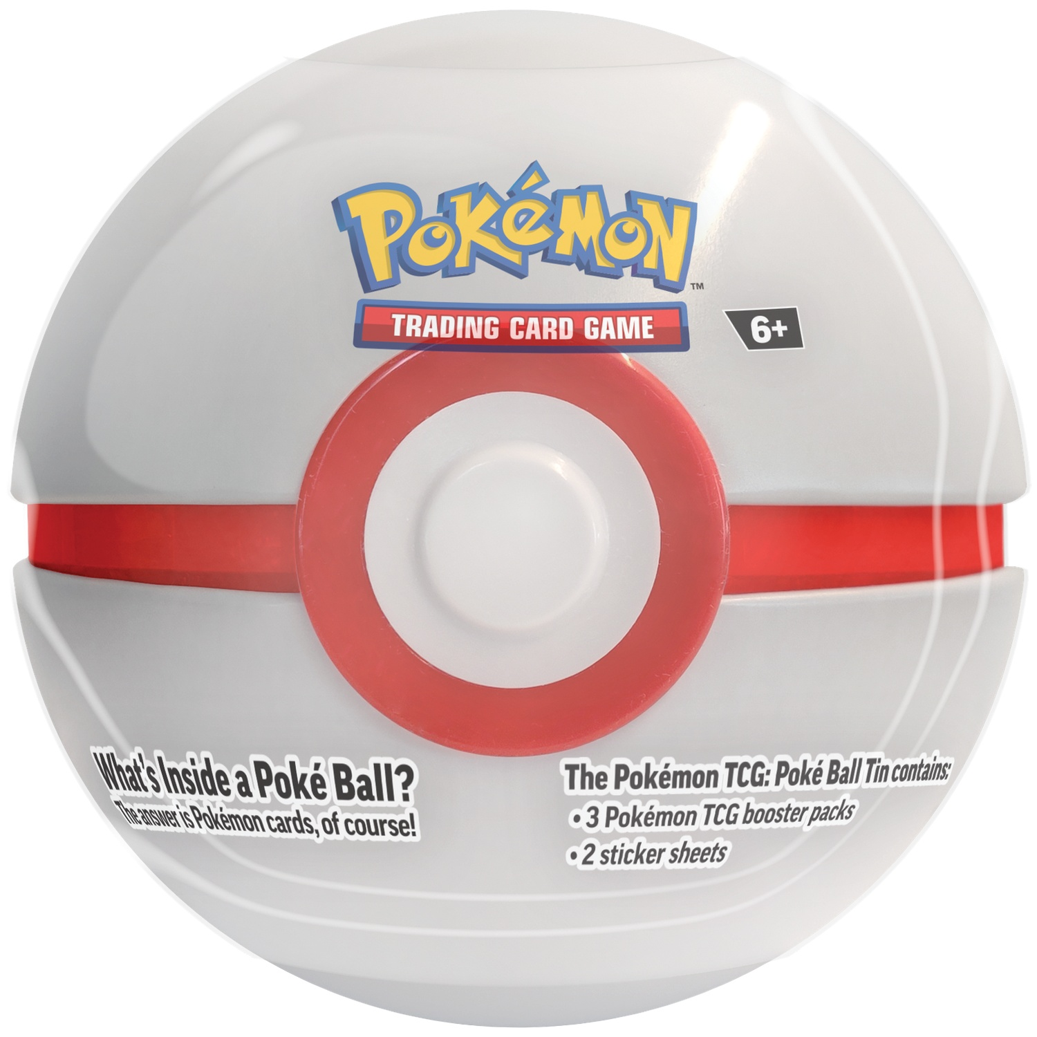 Een witte Pokemon Pokeball-blik met rode accenten. Bevat 3 boosterpacks en 2 stickervellen.