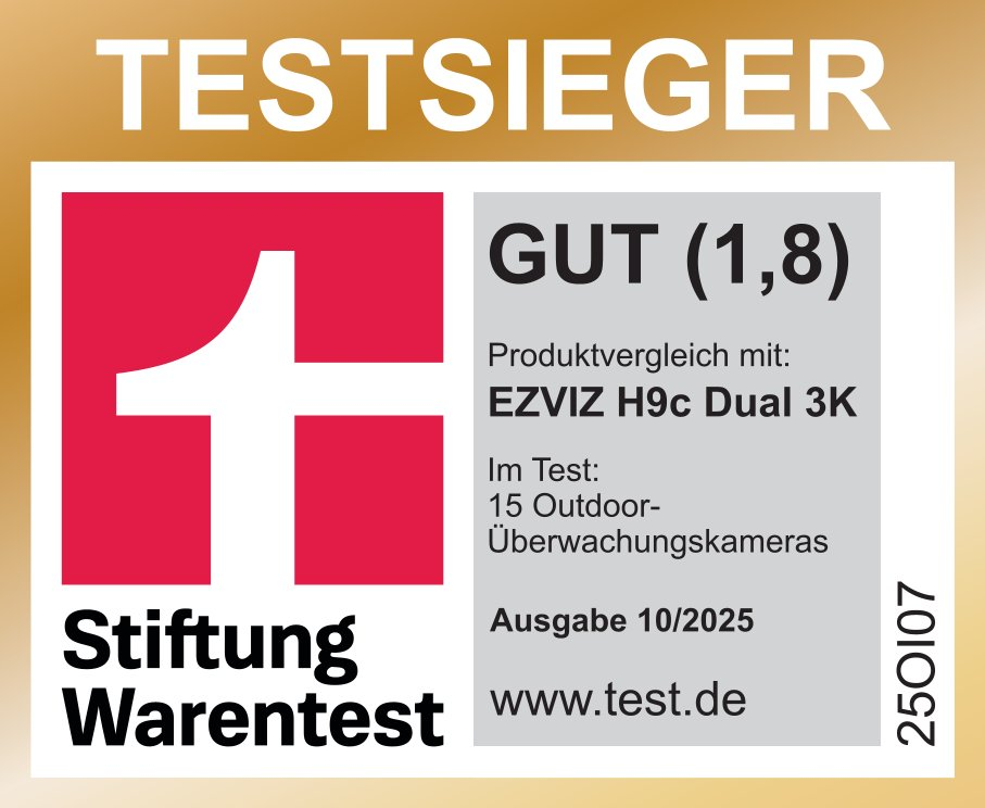 TESTSIEGER Siegel mit 'GUT (1,8)' und 'Stiftung Warentest' Logo.