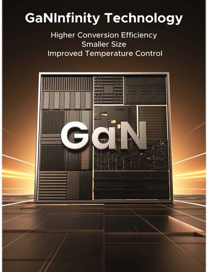Tecnologia GaNInfinity: Maggiore Efficienza, Dimensioni Ridotte, Controllo Temperatura Migliorato.