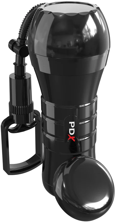 Pompe à pénis sous vide noire PDX avec tuyau et poignée.