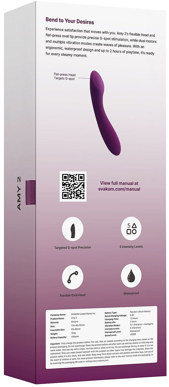 Vibrateur violet à embout ovale, informations détaillées sur le produit et spécifications.