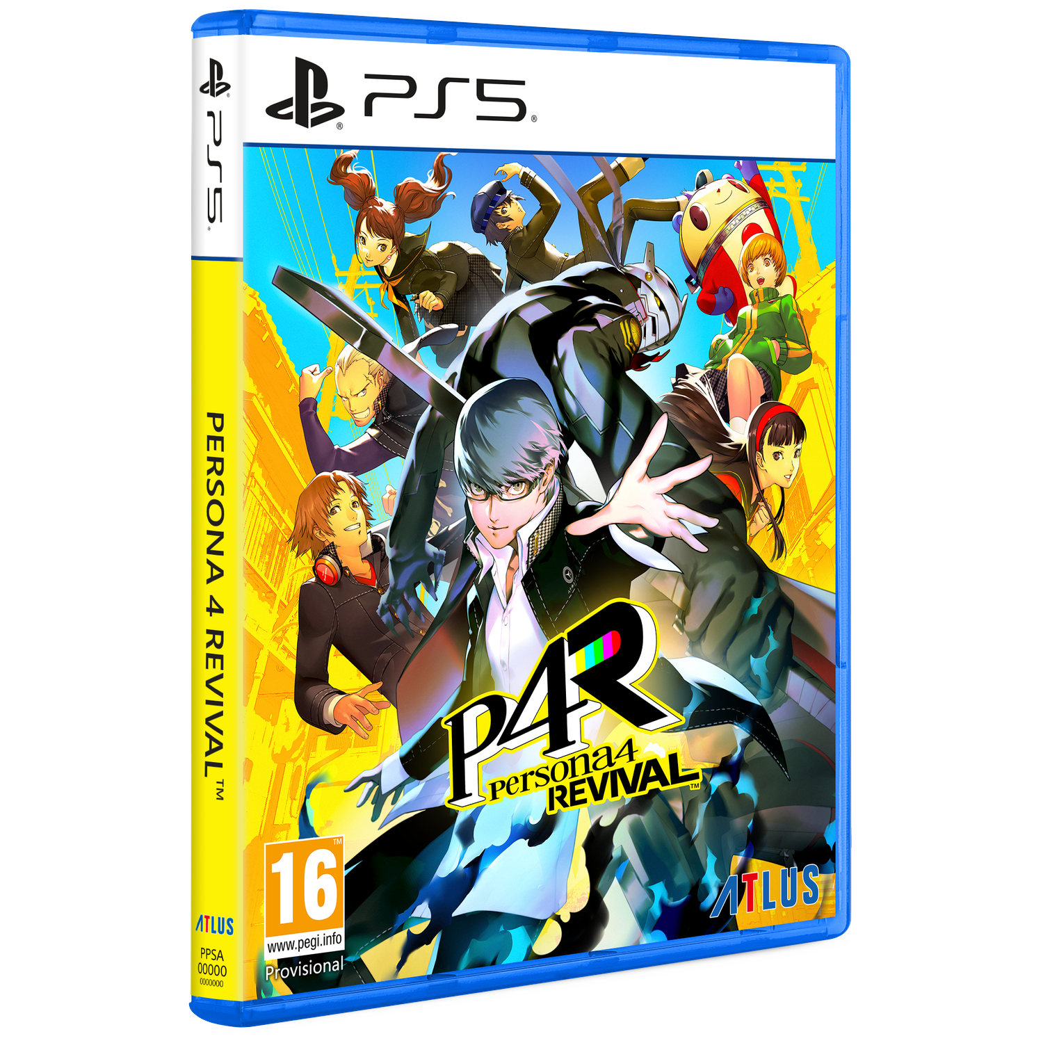 PS5-speldoosje Persona 4 Revival met anime-personages en P4R-logo.