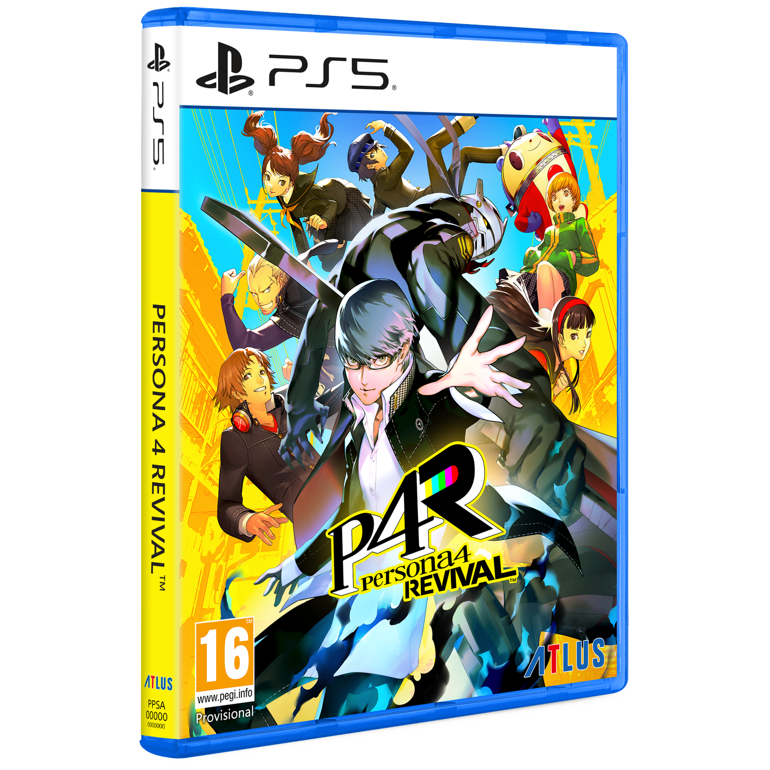 PS5 gamehoes voor Persona 4 Revival met kleurrijke personages en PS5-logo.