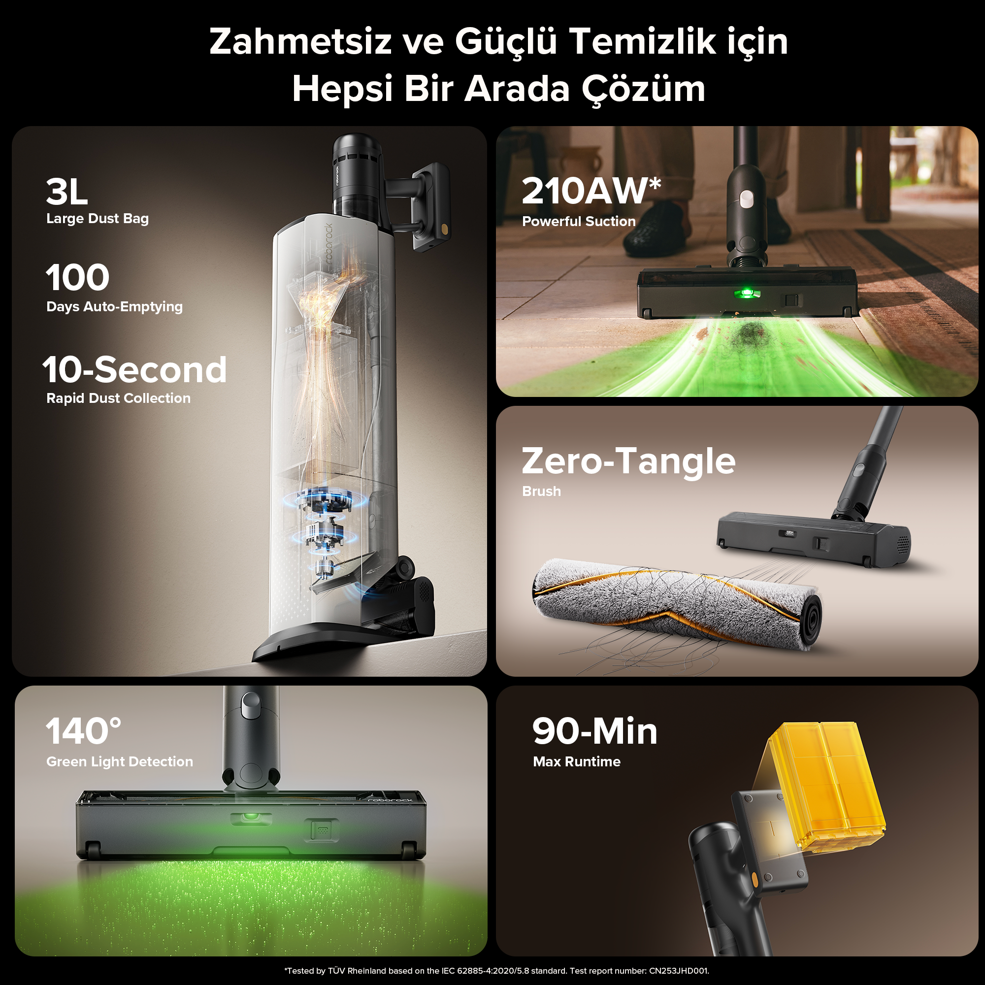 Ürün genel bakışı: To torbalı, fırçalı, ışıklı ve bataryalı elektrikli süpürge.