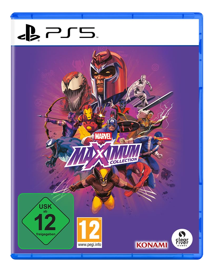 Couverture Marvel Maximum Collection PS5 avec Wolverine, Magneto, Spider-Man et d'autres.