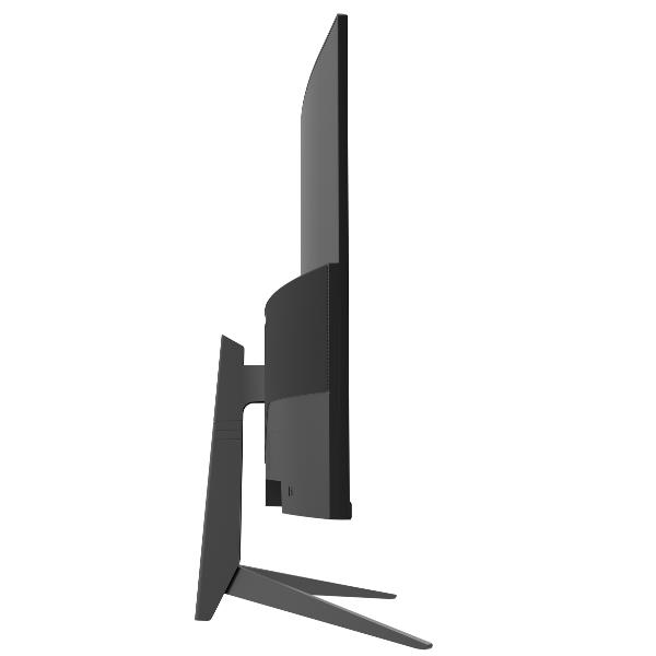 Monitor de computadora negro con soporte elegante, visto de lado.