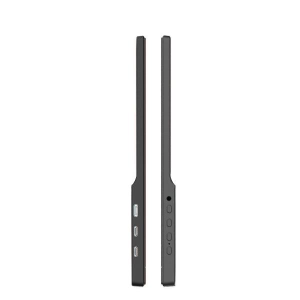Dos fundas grises una al lado de la otra, vista lateral con puertos.