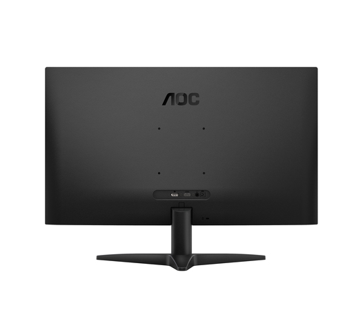 Reverso de un monitor AOC negro con puertos y soporte.