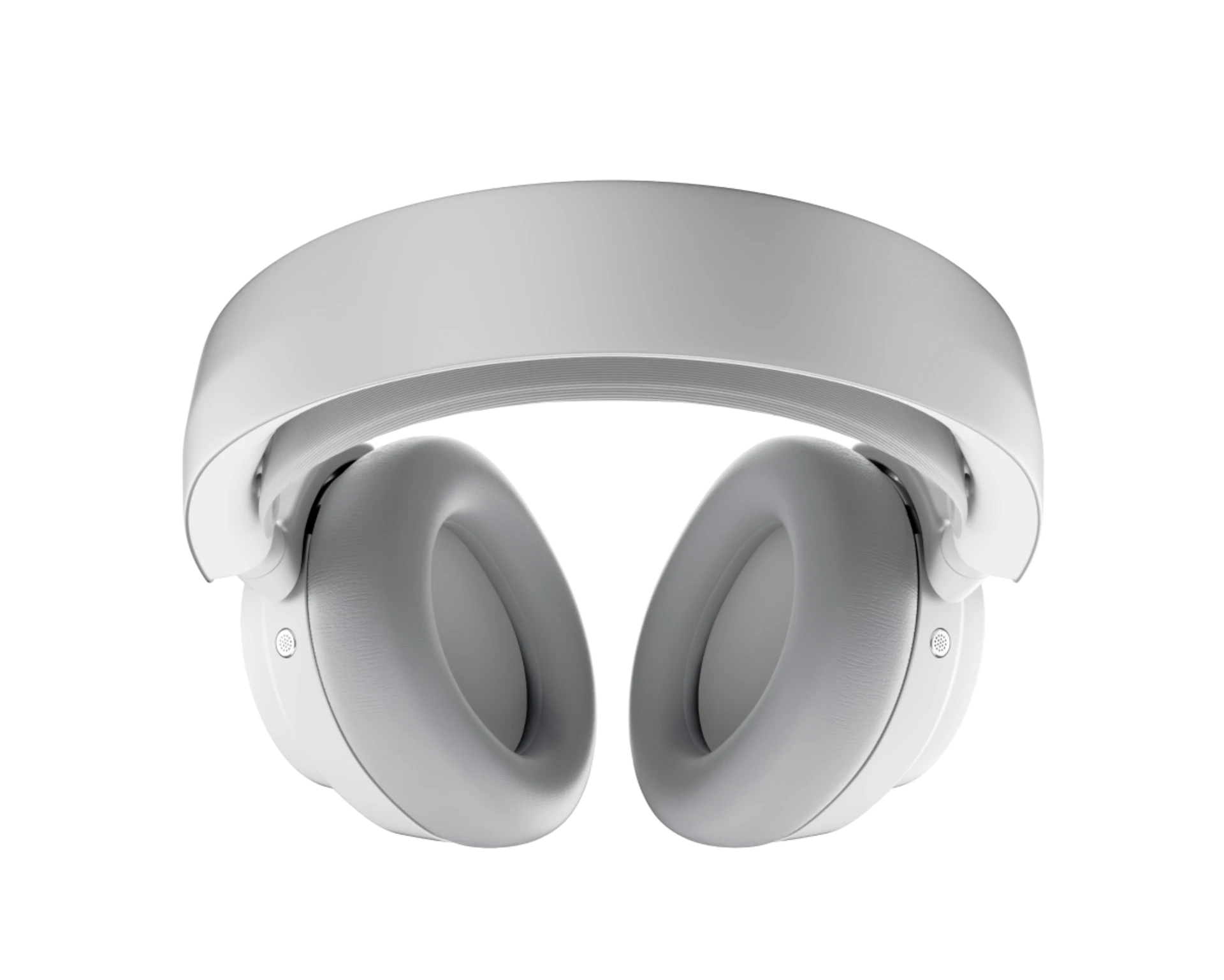 Auriculares blancos supraaurales con almohadillas y diadema.