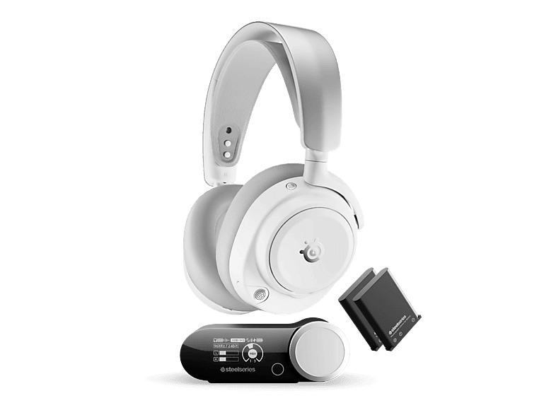 Auriculares gaming – SteelSeries Arctis Nova Pro Omni, Cancelación activa de ruido (ANC), Autonomía 30 h, Certificado Hi-Res Wireless, Blanco