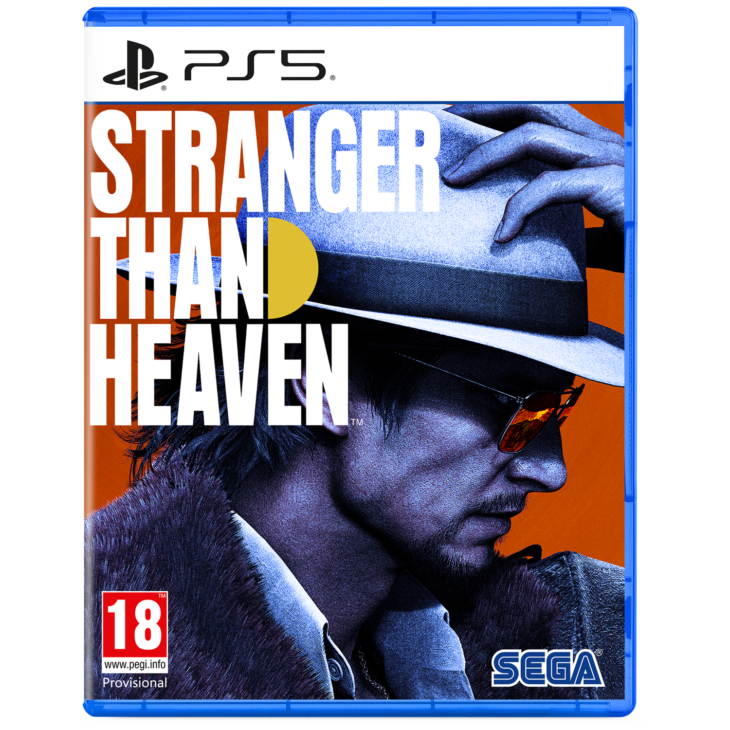 PS5 gamecover 'Stranger Than Heaven' met man met hoed en zonnebril.