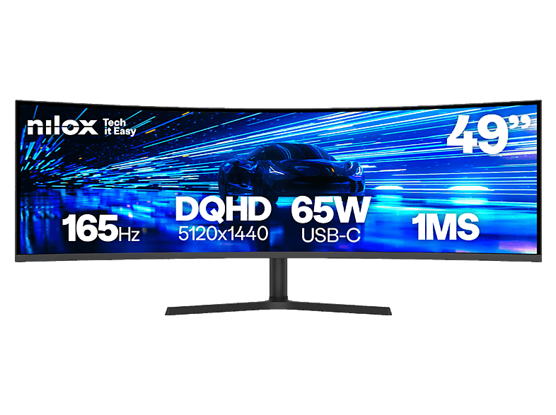 Monitor - Nilox NXM49CRVDC2, 49" DQHD, 165 Hz, 1 ms, VA, Altura Ajustable, Curvo, Negro