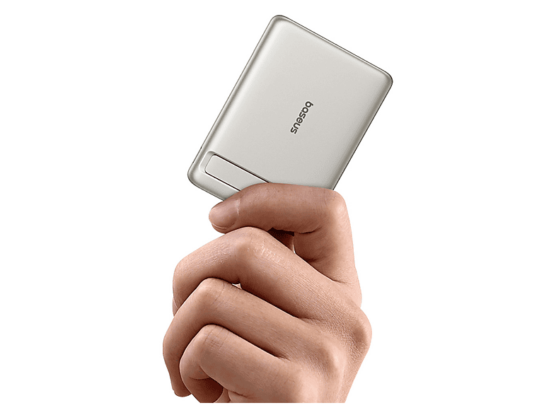 Powerbank - Baseus PicoGo Ultra-Mini Magnetic, 5000mAh, 20W, Carga ultrarrápida inalámbrica Qi2, USB-C, Con cable, Universal, Blanco Titanium