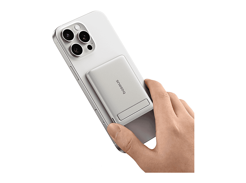 Powerbank - Baseus PicoGo Ultra-Mini Magnetic, 5000mAh, 20W, Carga ultrarrápida inalámbrica Qi2, USB-C, Con cable, Universal, Blanco Titanium – imagen 2