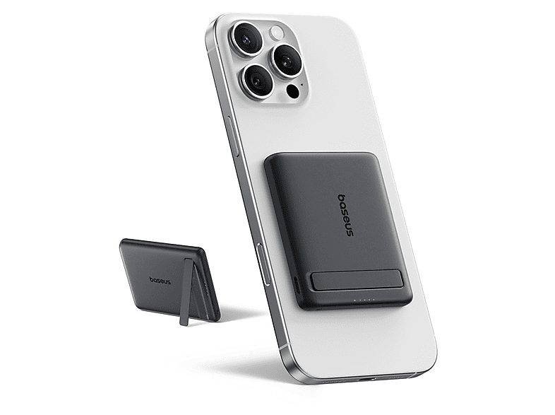 Powerbank - Baseus PicoGo Ultra-Mini Magnetic, 5000mAh, 20W, Carga ultrarrápida inalámbrica Qi2, USB-C, Con cable, Universal, Negro