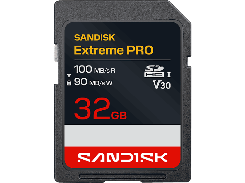 Tarjeta SD – SANDISK Extreme PRO, 32 GB, Hasta 100 MB/s lectura, UHS-I, V30, U3, Vídeos 4K y Full HD, Negro