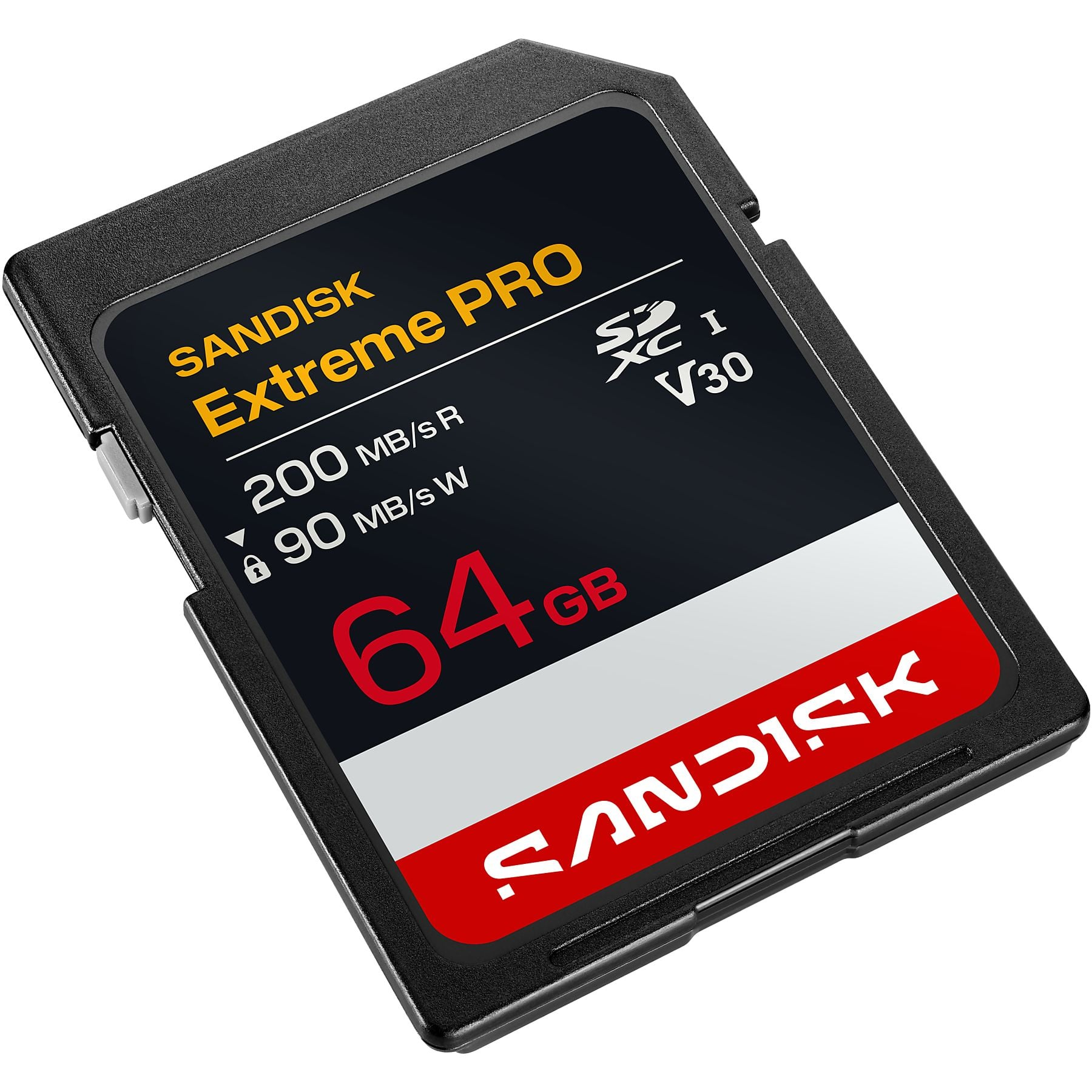 Tarjeta SD Sandisk Extreme PRO de 64GB con V30 y velocidades de 200MB/s lectura/90MB/s escritura.