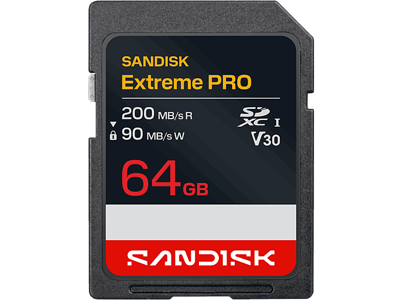 Tarjeta SD – SANDISK Extreme PRO, 64 GB, Hasta 200 MB/s lectura, UHS-I, V30, U3, Vídeos 4K y Full HD, Negro