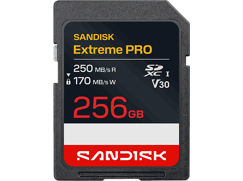 Tarjeta SD - SANDISK Extreme PRO, 256 GB, Hasta 250 MB/s lectura, UHS-I, V30, U3, Vídeos 4K y Full HD, Negro