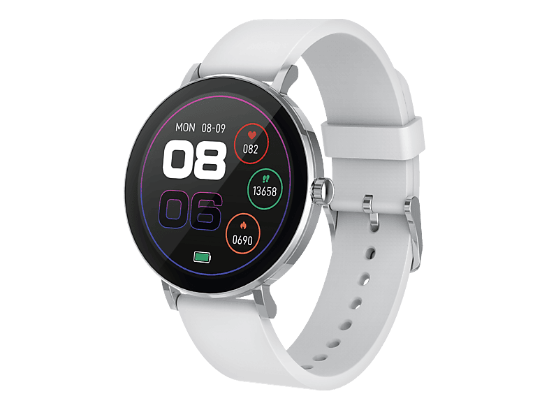 PEAQ PSW 200-WT Smartwatch Metall Gummi, 18 mm, Weiss