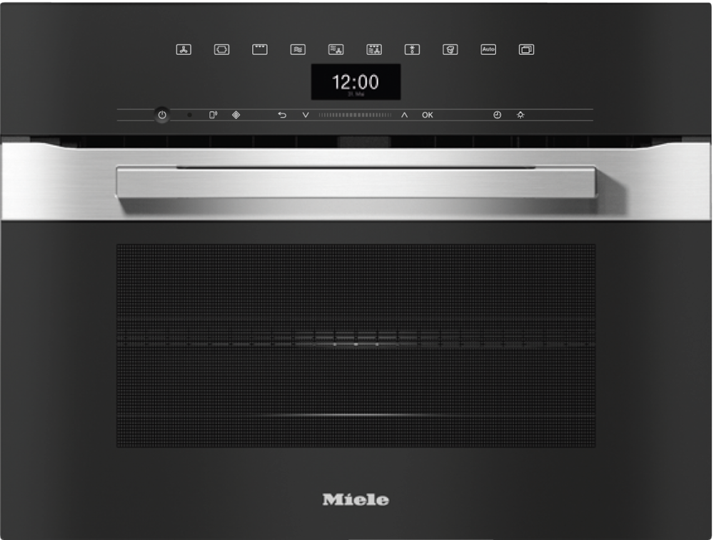 Moderner Miele Backofen mit Touchscreen-Display und Edelstahldetails.