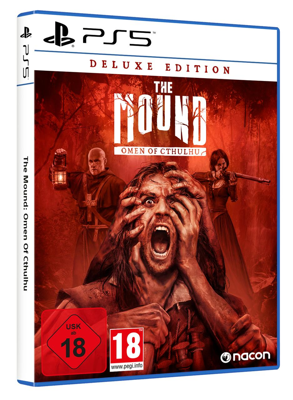 PS5 Spiel "The Mound: Omen of Cthulhu" Deluxe Edition Cover mit schreiender Figur.
