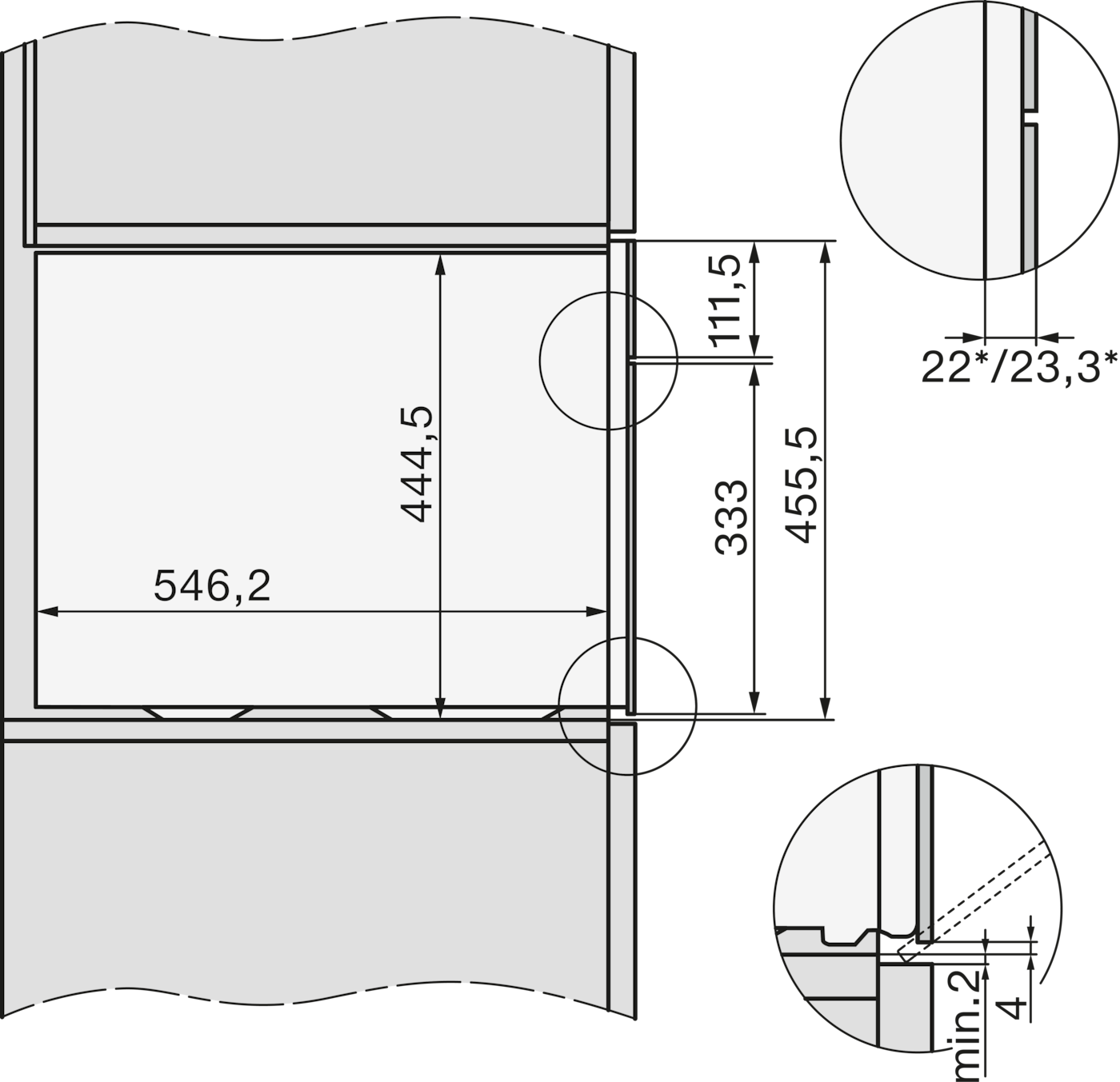 Technische Zeichnung mit Maßen 546,2x444,5 und Winkeln.
