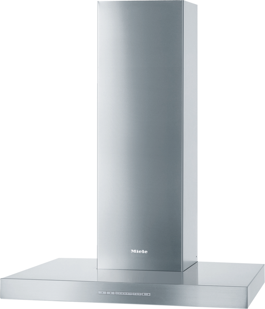 Edelstahl-Dunstabzugshaube von Miele mit Bedienfeld.