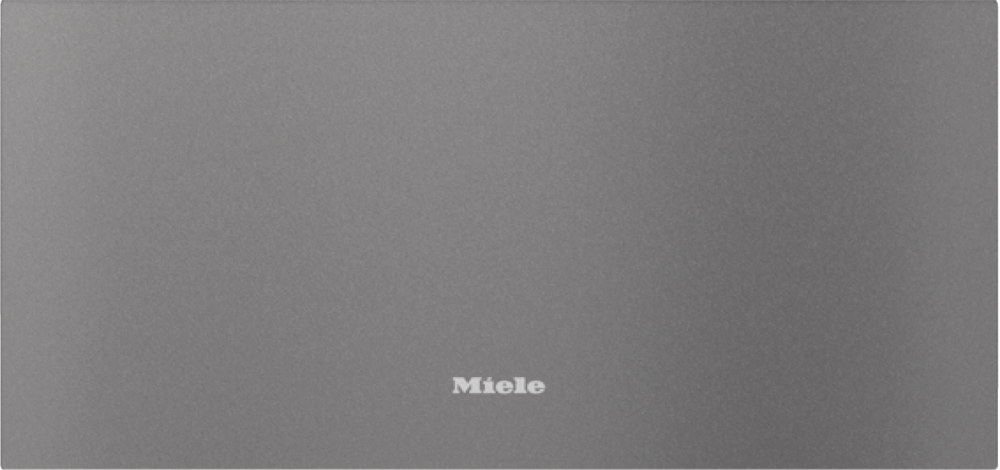 Graue Oberfläche mit dem weißen Miele-Logo in der Mitte.