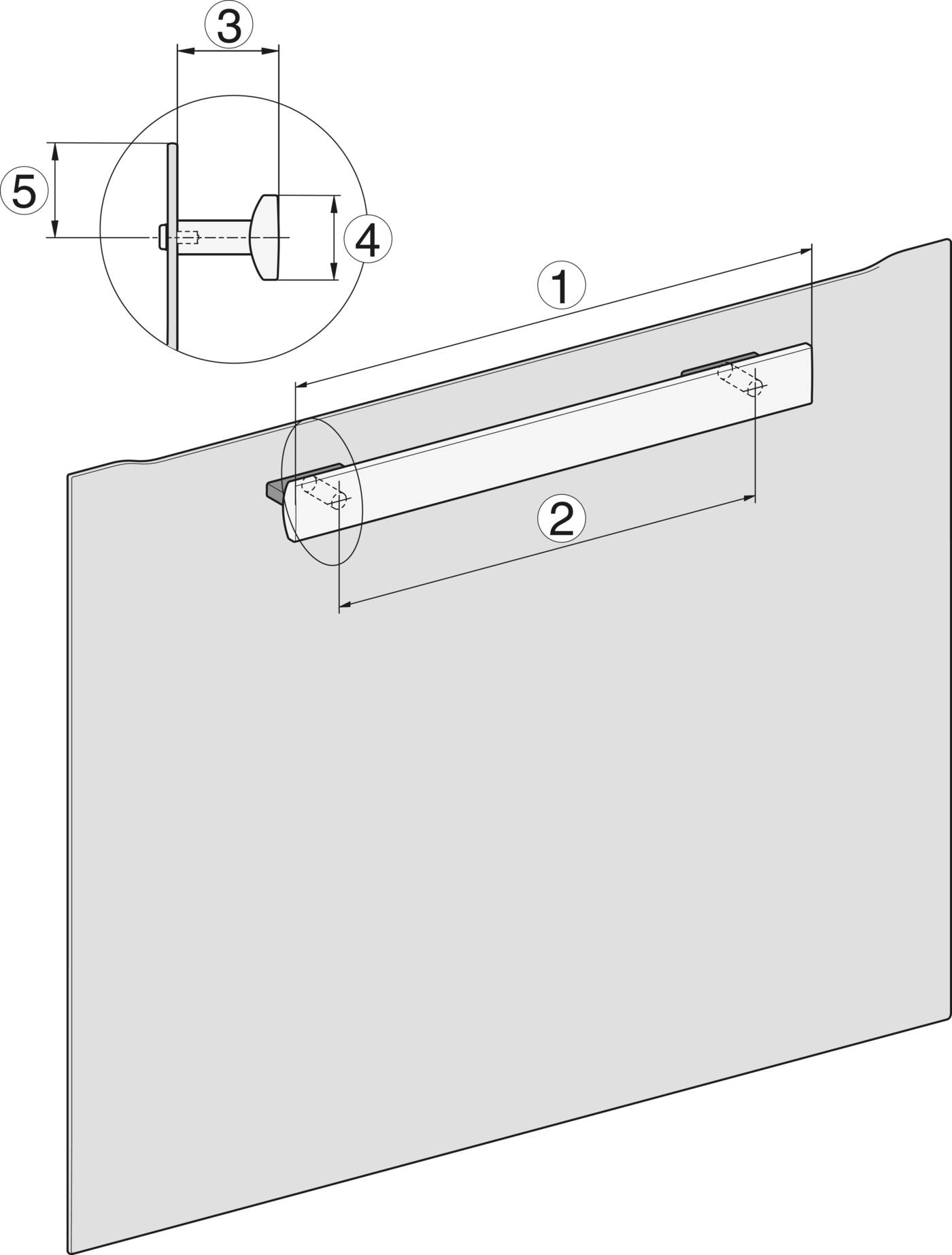 Technische Zeichnung einer Leiste mit Maßen 1, 2, 3, 4 und 5.