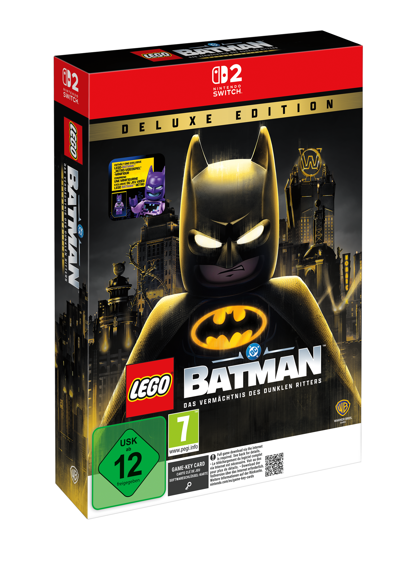 Die Deluxe Edition von LEGO Batman für Nintendo Switch, zeigt Batman und Gotham.