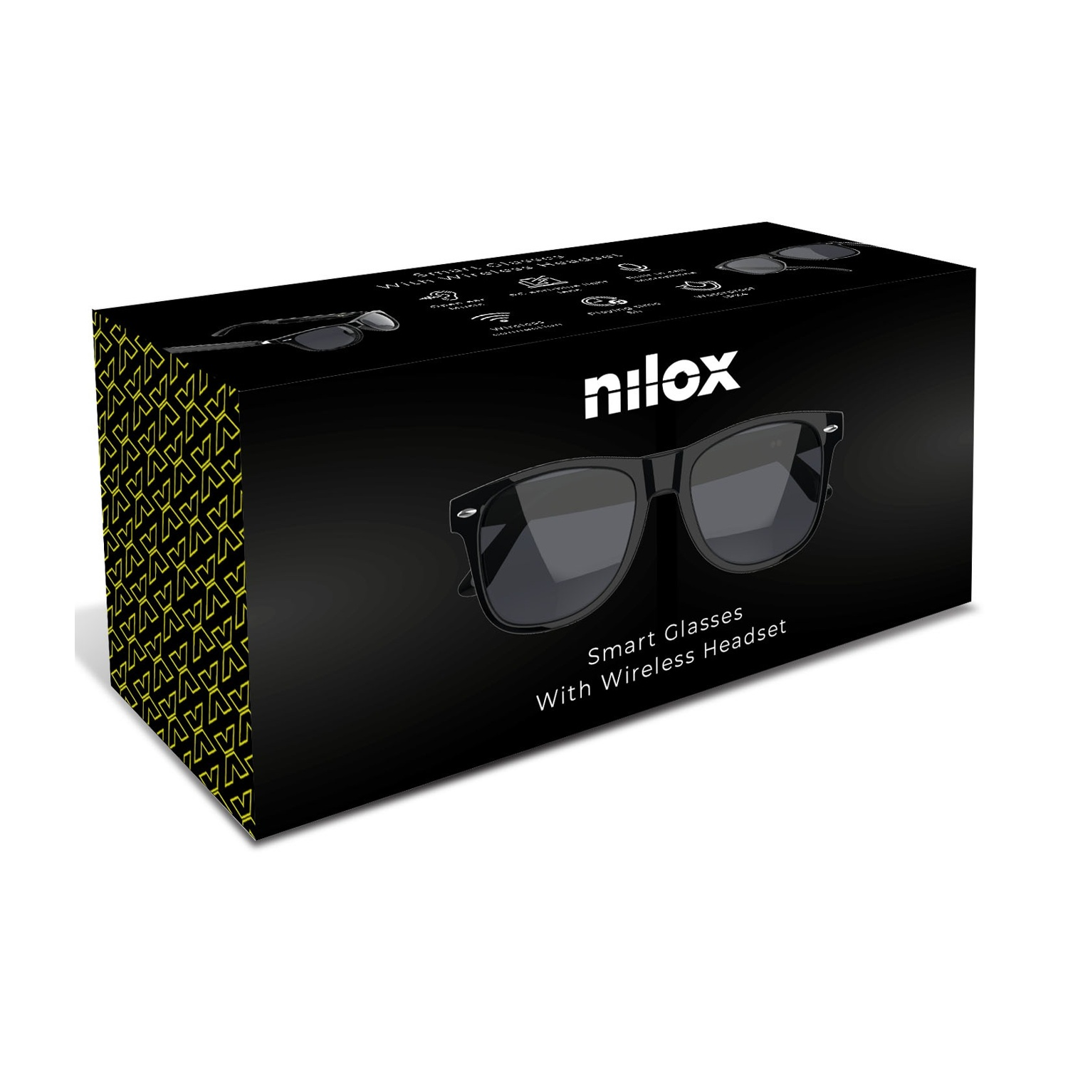 Scatola occhiali smart Nilox con auricolare wireless, nera.