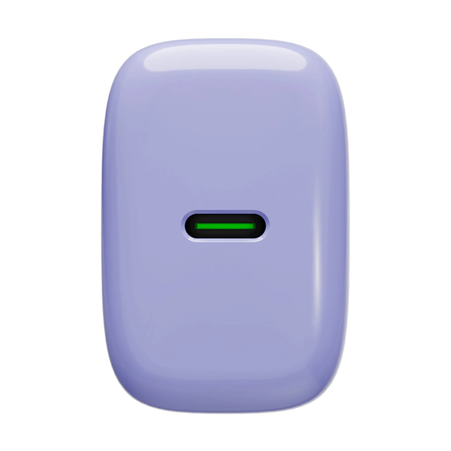 Una custodia di ricarica lavanda con una barra verde sul davanti.